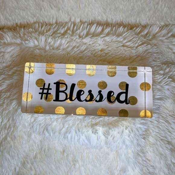 Acrylic #Blessed Gold Polka Dot Inspirational Home Office Decor - Picture 2 of 7